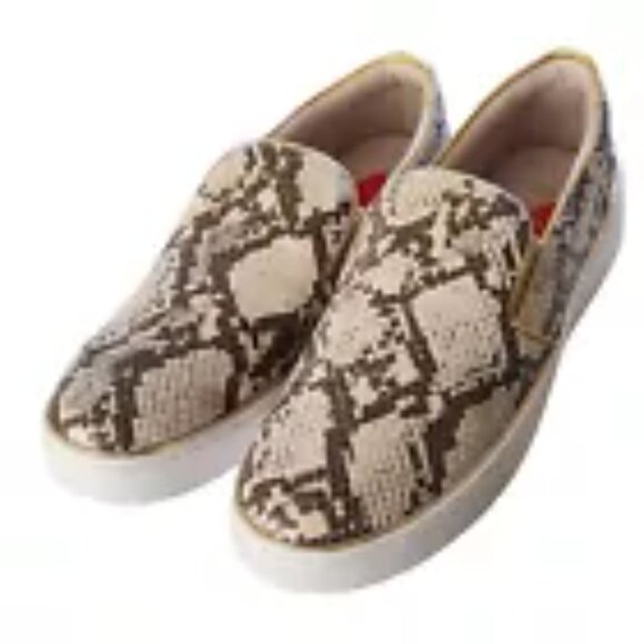Guess Faux Snakeskin Slip-On Sneakers WOMENS Shoe Gold Trim Tan Brown GUC 8.5M - Picture 15 of 15